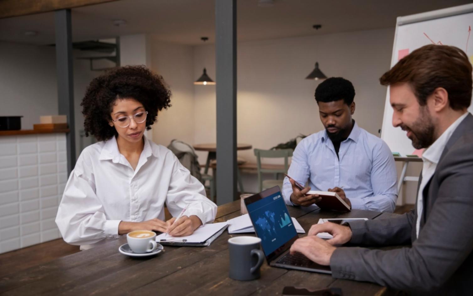 Discussion entre professionnels dans un environnement chaleureux